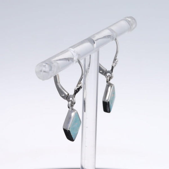 Opal Earrings Diamond Shape Inlaid Design Lever Backs