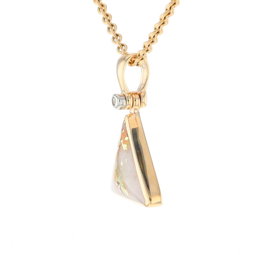 Gold Quartz Necklace Triangle Inlaid Pendant with .02ct Diamond