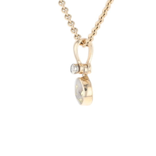 Gold Quartz Necklace Round Inlaid Pendant with .02ct Round Diamond