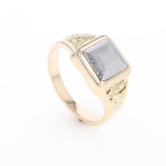 Meteorite Ring Square Inlaid Center Design with Natural Nugget Sides