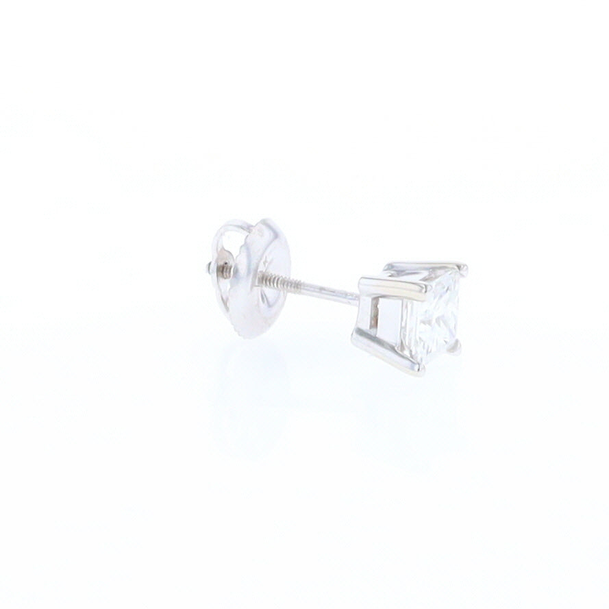 Single White Gold Princess Cut Diamond Stud Earring