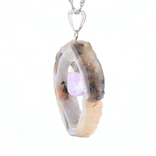 Druzy Quartz With Dangling Amethyst Pendant