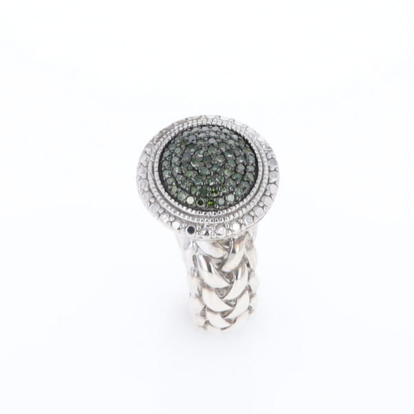Green Diamond Braided Cluster Ring