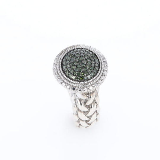 Green Diamond Braided Cluster Ring