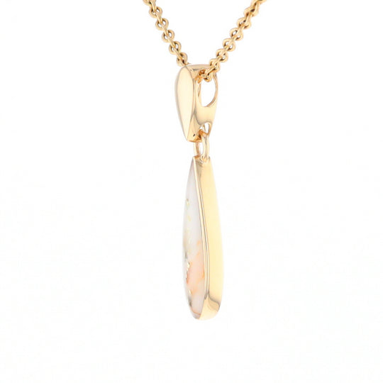 Gold Quartz Necklace Tear Drop Inlaid Pendant