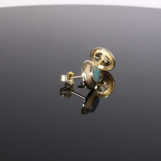 Opal Earrings Round Inlaid Design Studs