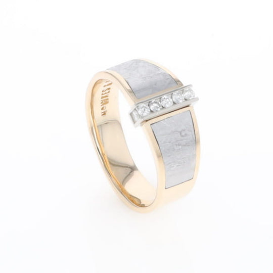 Meteorite Ring Double Sided Inlaid with .19ctw Round Diamonds