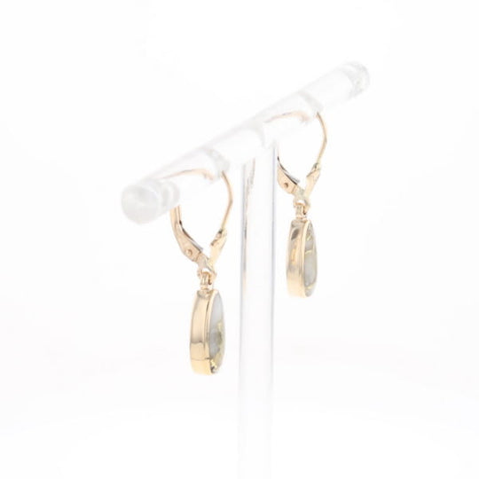 Gold Quartz Earrings Tear Drop Inlaid Lever Backs