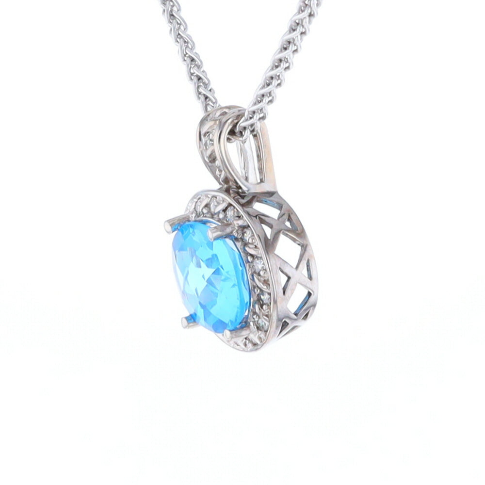 Blue Topaz Oval Halo Pendant