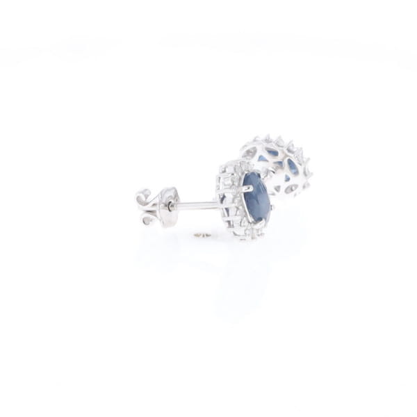 Oval Blue Sapphire Earrings With Halo
