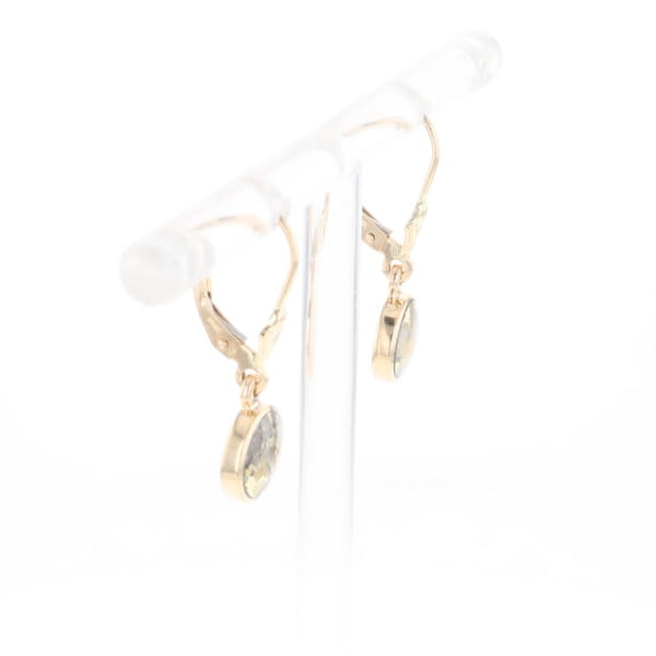 Gold Quartz Earrings Round Inlaid Design Lever Backs