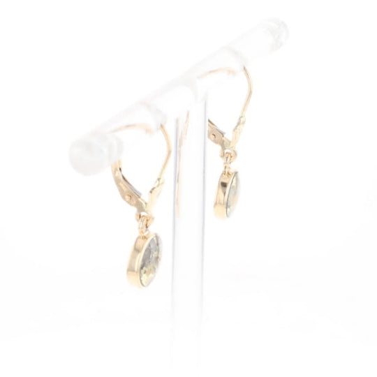 Gold Quartz Earrings Round Inlaid Design Lever Backs