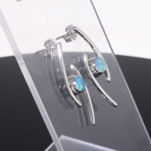 Opal Earrings Round Inlaid Double Curved Bar Design Studs