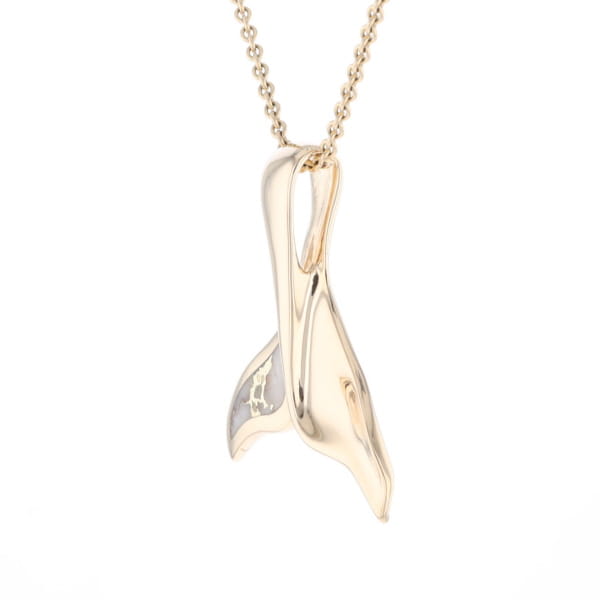 Whale Tail Natural Gold Quartz Single Side Inlaid Pendant