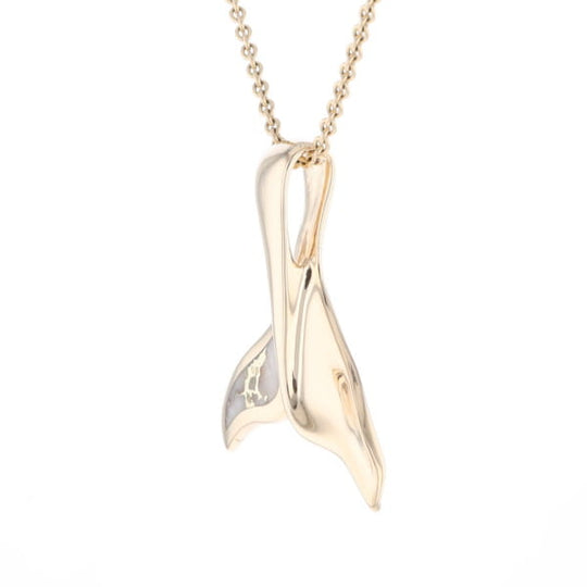 Whale Tail Natural Gold Quartz Single Side Inlaid Pendant