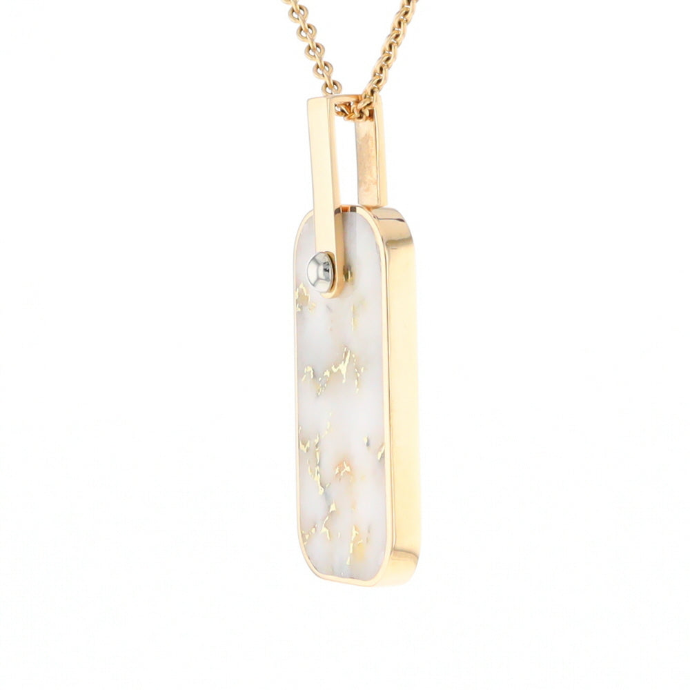 Gold Quartz Necklace Dog Tag Double Sided Inlaid Cross Pendant