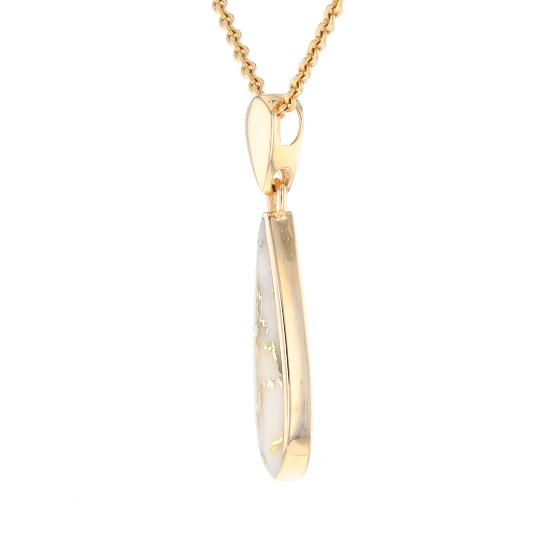 Gold Quartz Pendant Tear Drop Inlaid Design G2