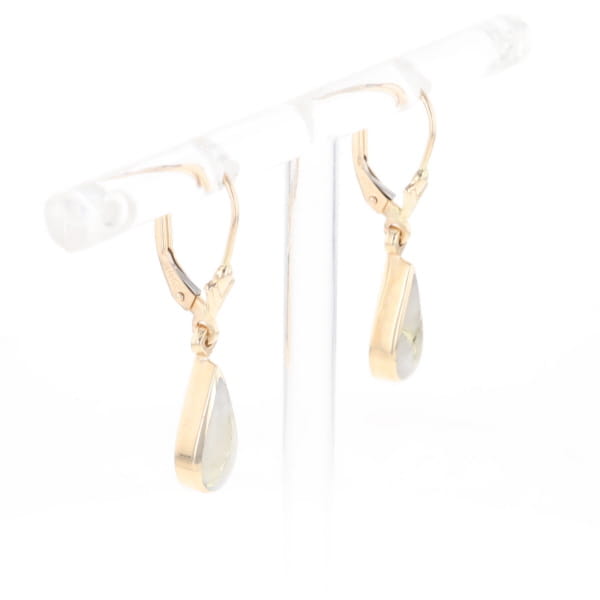 Gold Quartz Earrings Tear Drop Inlaid Lever Backs - G2