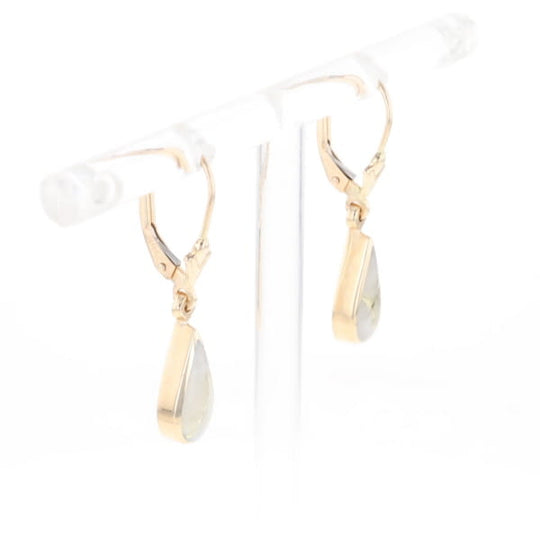 Gold Quartz Earrings Tear Drop Inlaid Lever Backs - G2