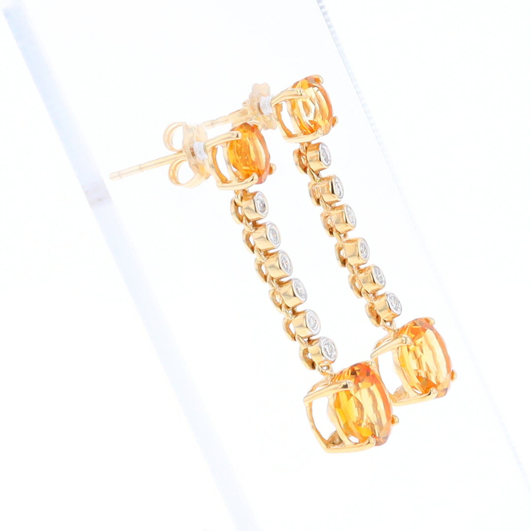 Citrine and Diamond Dangle Drop Earrings