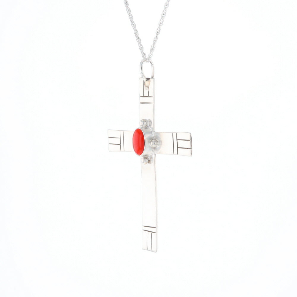 Native American Coral Cross Pendant