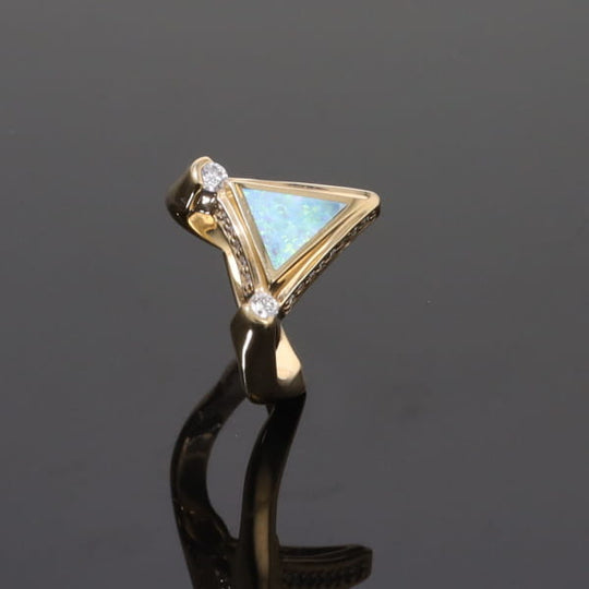 Opal Rings Triangle Inlaid Design with .31ctw Round Diamonds