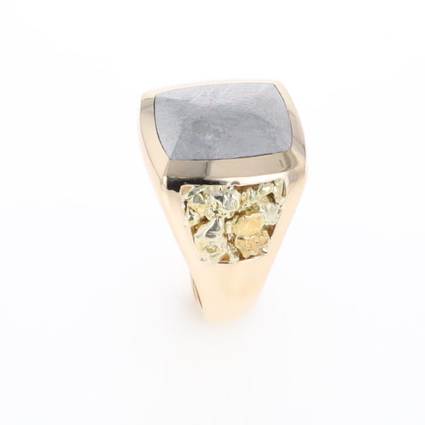 Meteorite Ring Double Side Natural Nuggets Rectangle Inlaid Center