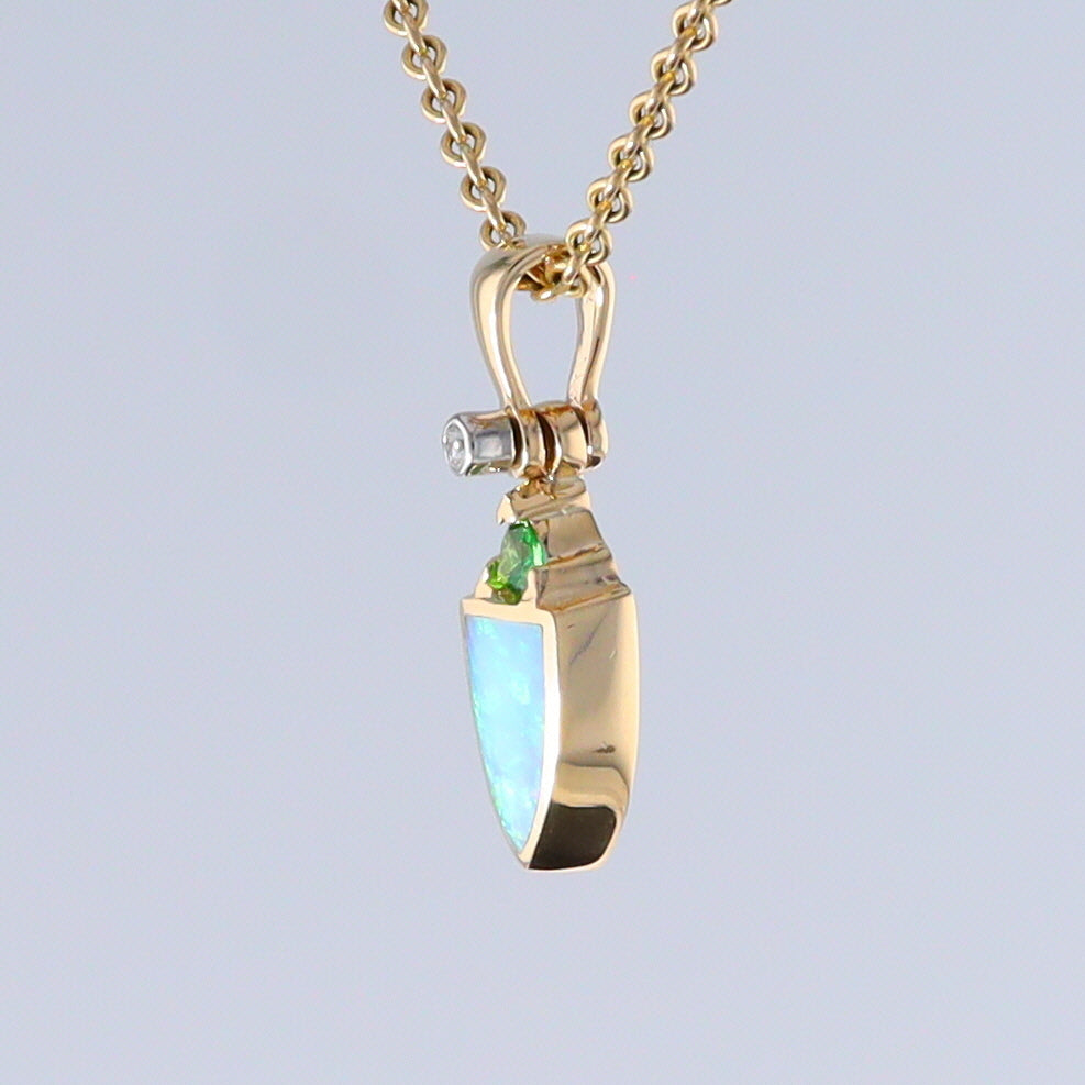 Opal Shield Pendant with Tsavorite