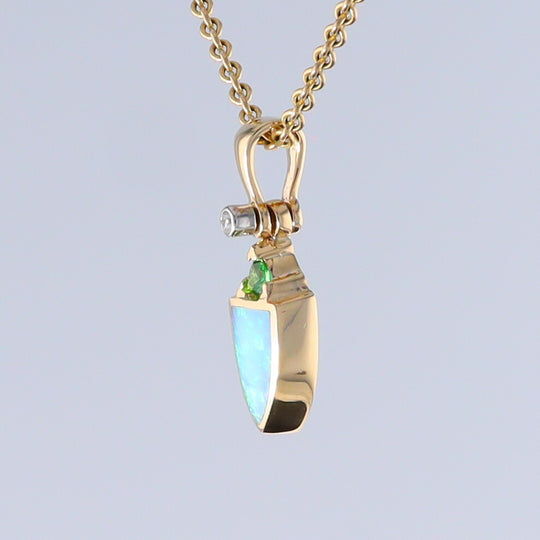 Opal Shield Pendant with Tsavorite