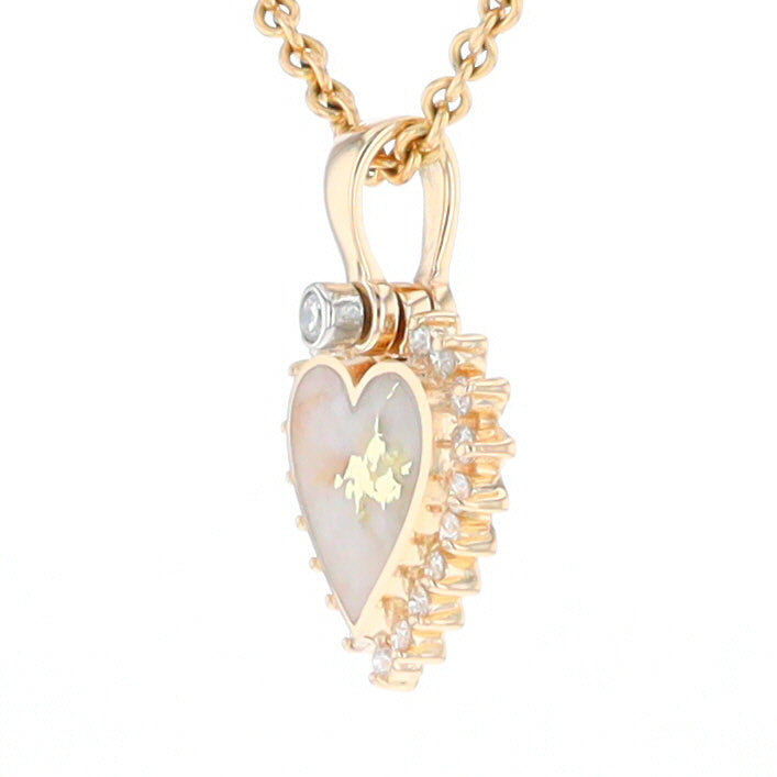 G1 Gold Quartz Necklace Heart Inlaid .21ctw Diamond Halo Design Pendant