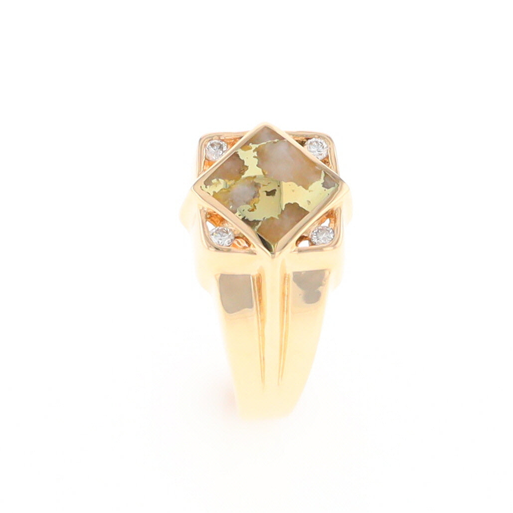 Gold Quartz Mens Ring with Diamond Accents