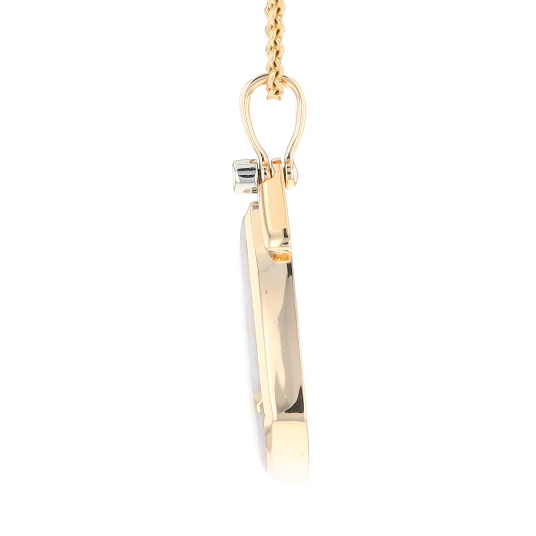 Gold Quartz Necklace Pear Shape Inlaid Pendant with .15ctw Diamonds