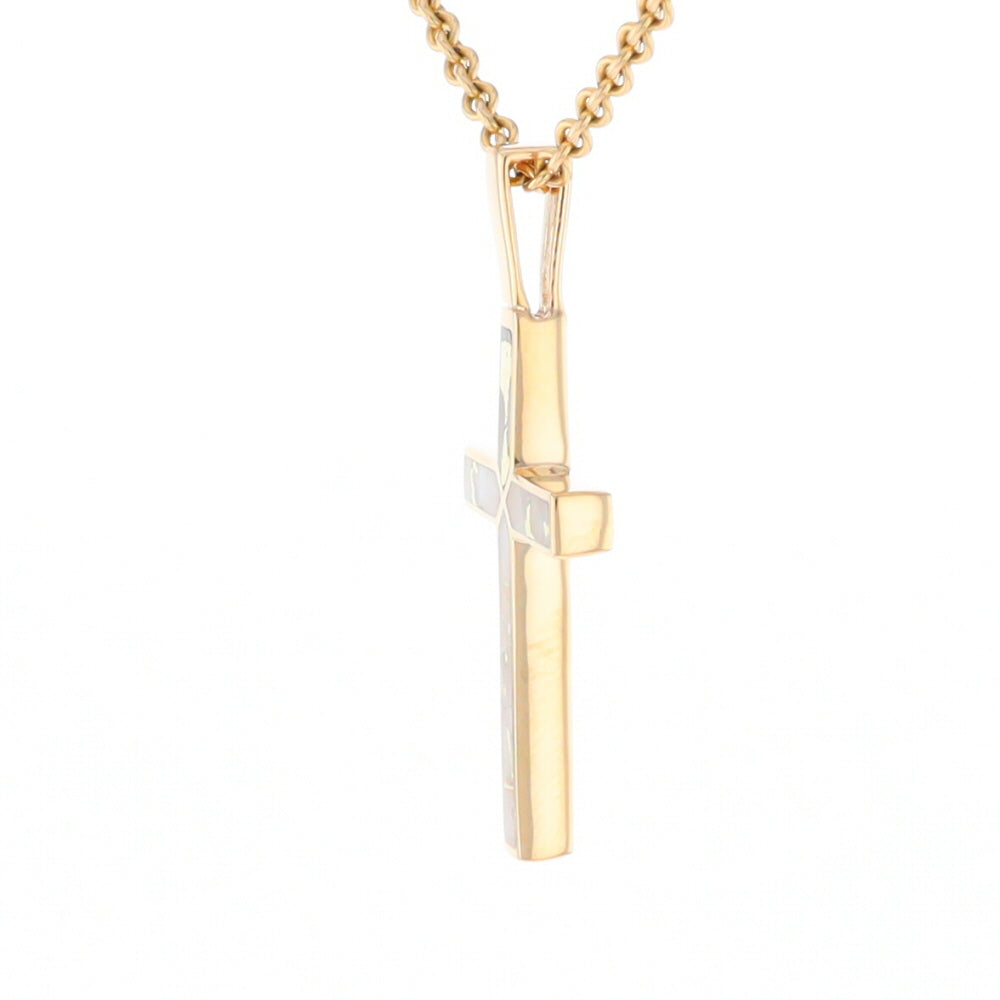 Gold Quartz Necklace 4 Section Inlaid Design Cross Pendant