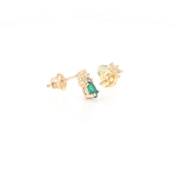 Synthetic Emerald Pear Shaped Earrings with Diamond Accents