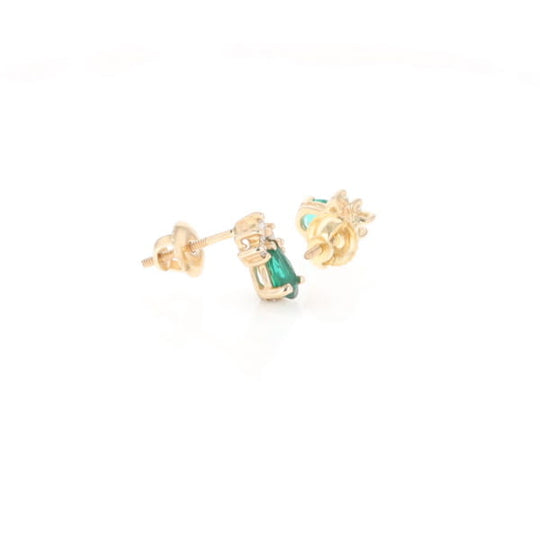 Synthetic Emerald Pear Shaped Earrings with Diamond Accents