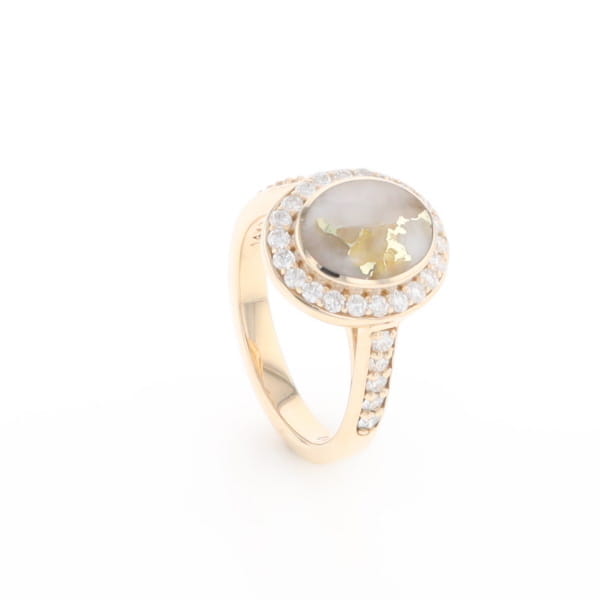 Oval Gold Quartz Inlaid Ring with 0.65ctw Diamond Halo