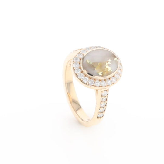 Oval Gold Quartz Inlaid Ring with 0.65ctw Diamond Halo