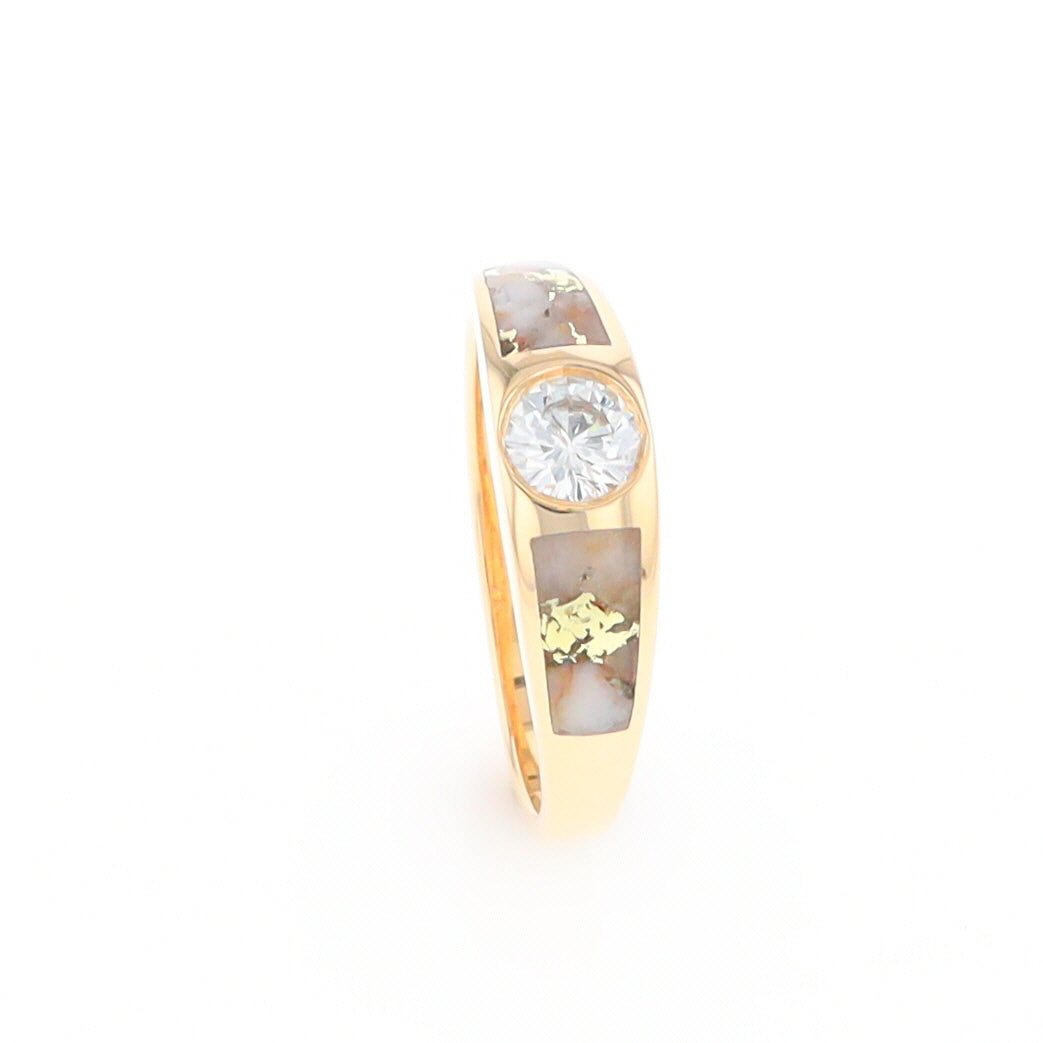 Gold Quartz Ring Double Sided Inlaid with a .61ct Round Diamond