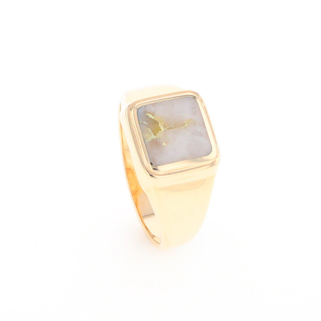 Gold Quartz Ring Square Inlaid Design