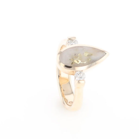 Gold Quartz Ring Pear Shape Inlaid with .18ctw Round Diamonds