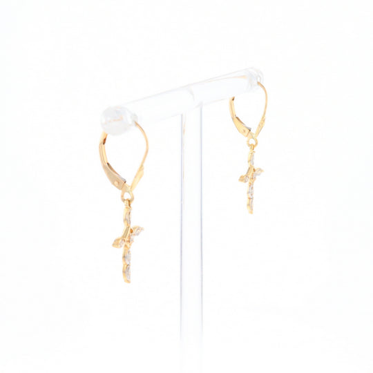 Two-Tone Diamond Cross Earrings