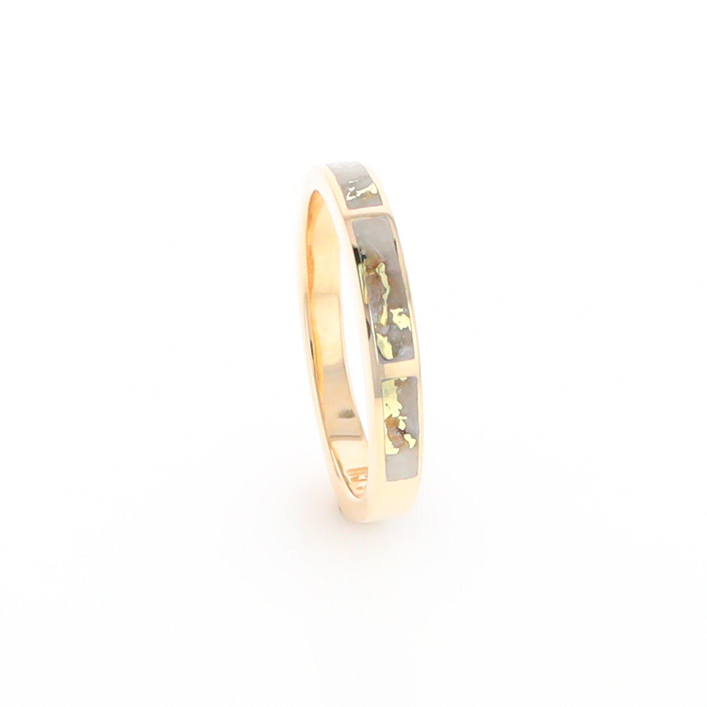 Gold Quartz Ring 3 Rectangle Section Inlaid Band