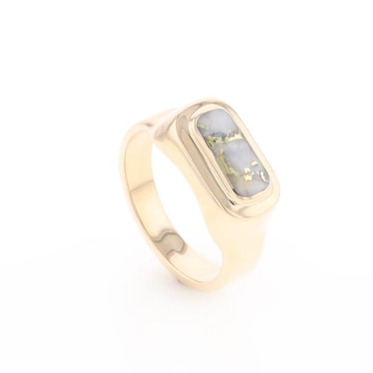 Gold Quartz Ring Oval Inlaid Design - G2