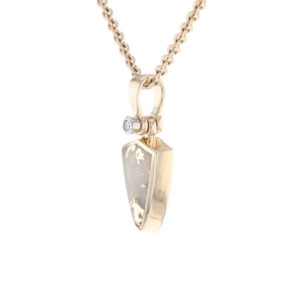 Gold Quartz Pendant Shield Shape Inlaid Pendant with .02ct Diamond