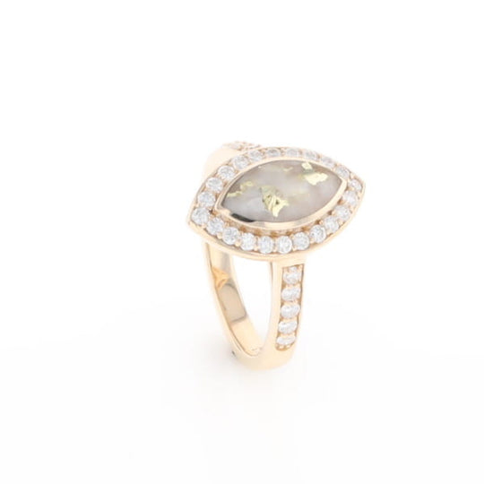 Marquise Gold Quartz Inlaid Ring with 0.65ctw Diamond Halo