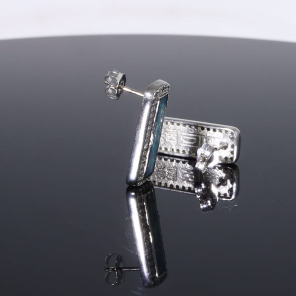 Opal Earrings Rectangle Inlaid with .50ctw Round Diamond Halo Studs