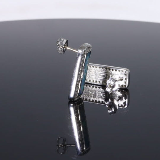 Opal Earrings Rectangle Inlaid with .50ctw Round Diamond Halo Studs