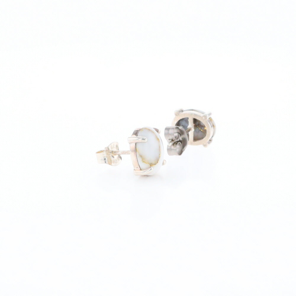 Gold Quartz Cabochon Stud Earrings