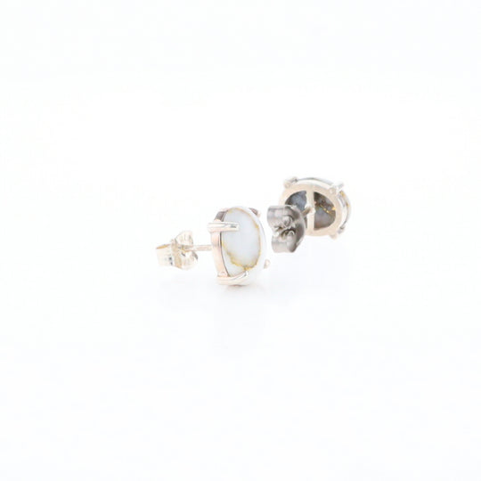 Gold Quartz Cabochon Stud Earrings