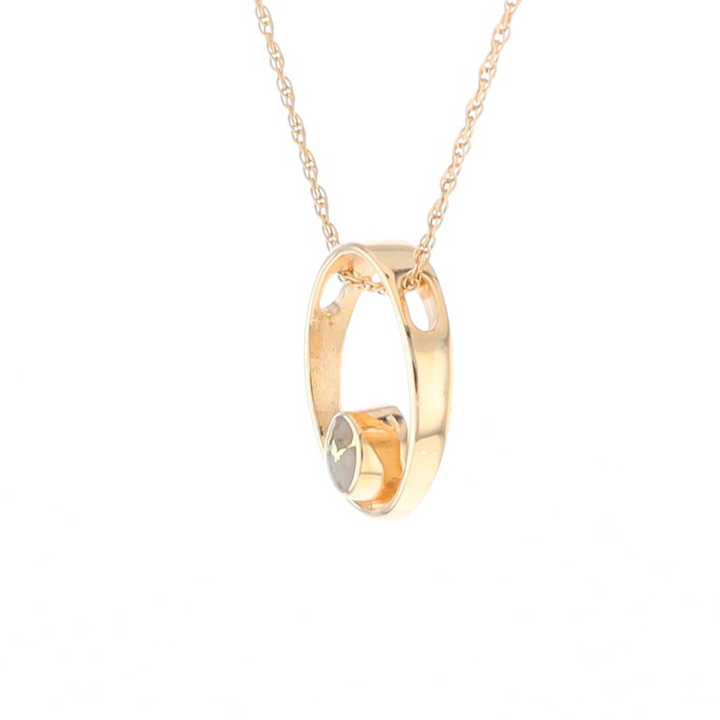 Gold Quartz Pendant Open Circle Design Round Inlay Pendant